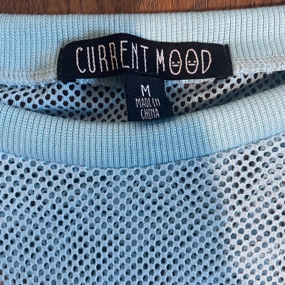 Sky Blue Fish Net Long Sleeve Top - Picture 3 of 4